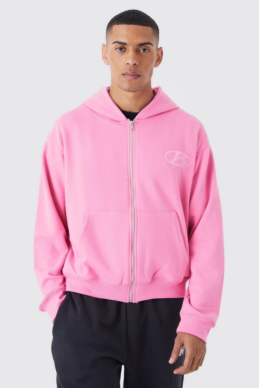 Pink Oversized Loopback Zip Through Hoodie