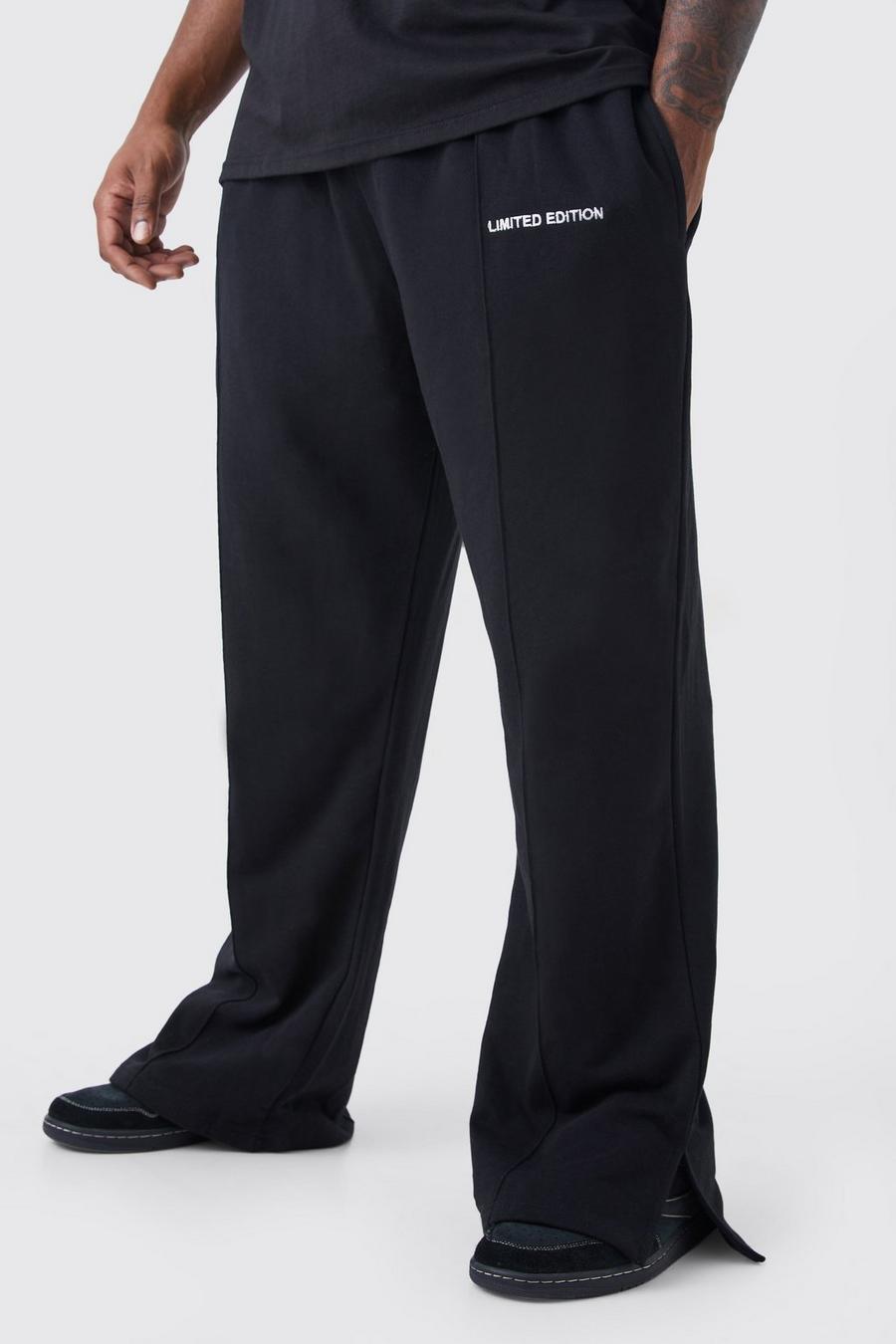 Pantalón deportivo Plus holgado grueso con abertura en el bajo, Black