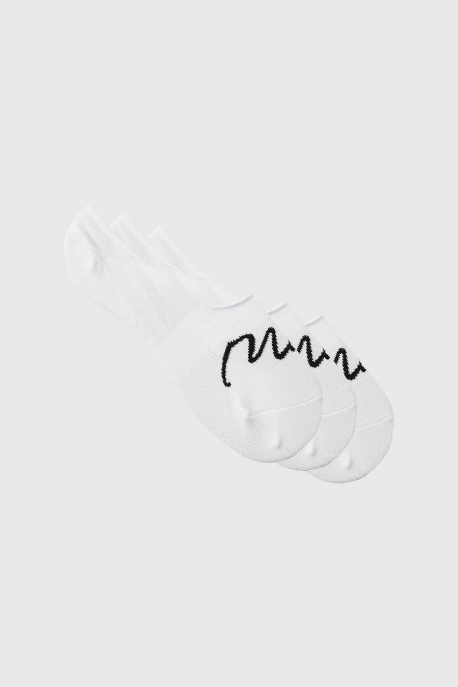White 3 Pack Man Signature Invisible Socks image number 1