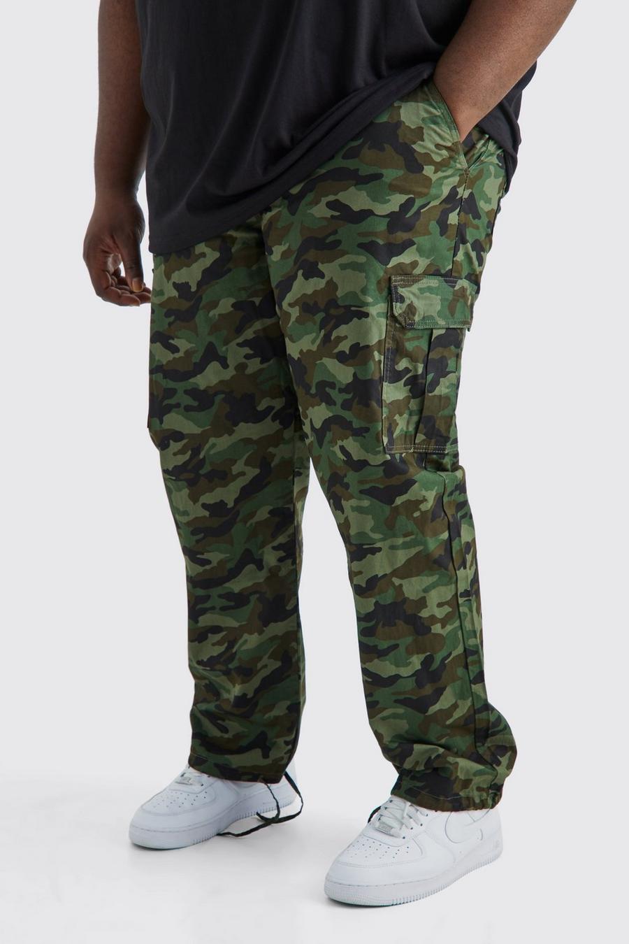 Grande taille - Pantalon cargo ample à imprimé camouflage, Khaki