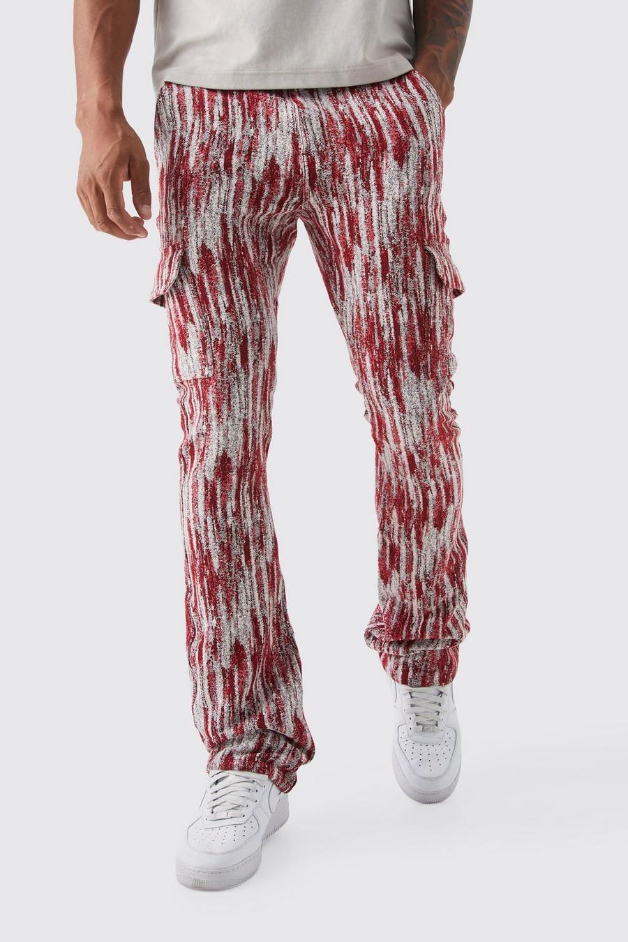 Red Tall Slim Flare Tapestry Cargo Trouser