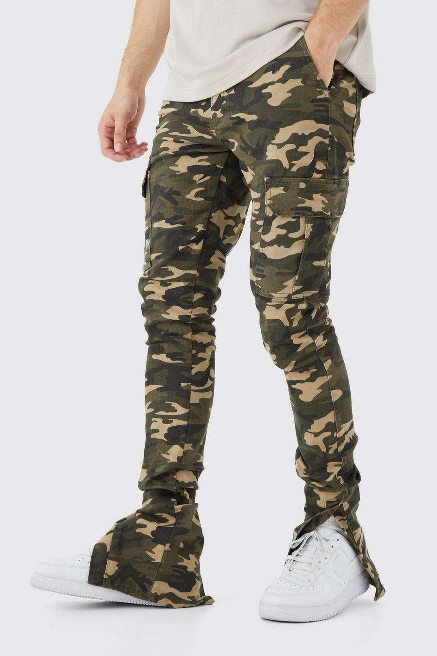 Tall Skinny Camouflage Cargo-Hose mit geteiltem Saum, Khaki