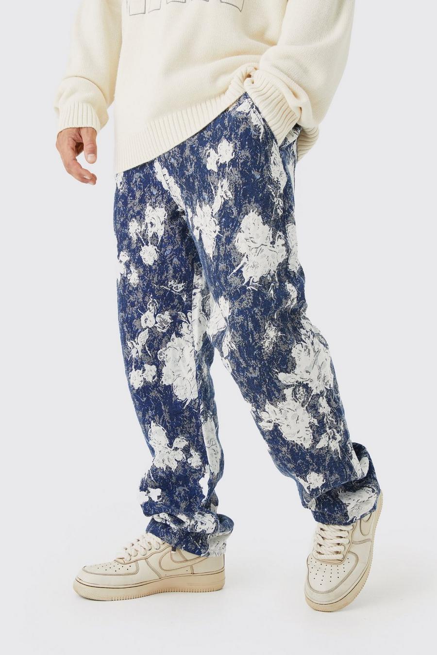Pantalon ample à motif tapisserie, Light blue