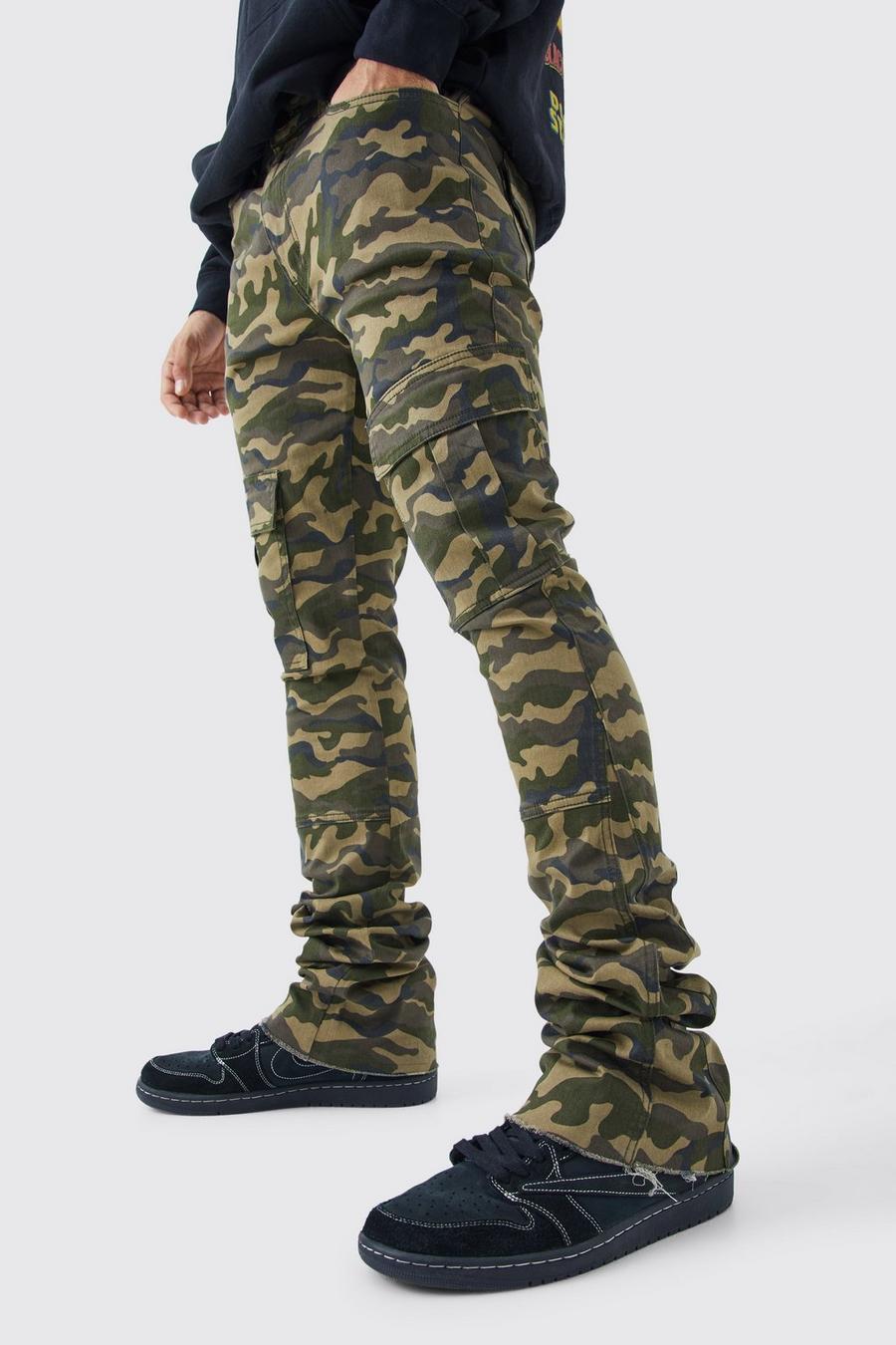 Sand Skinny Stacked Flare Gusset Camo Cargo Trouser