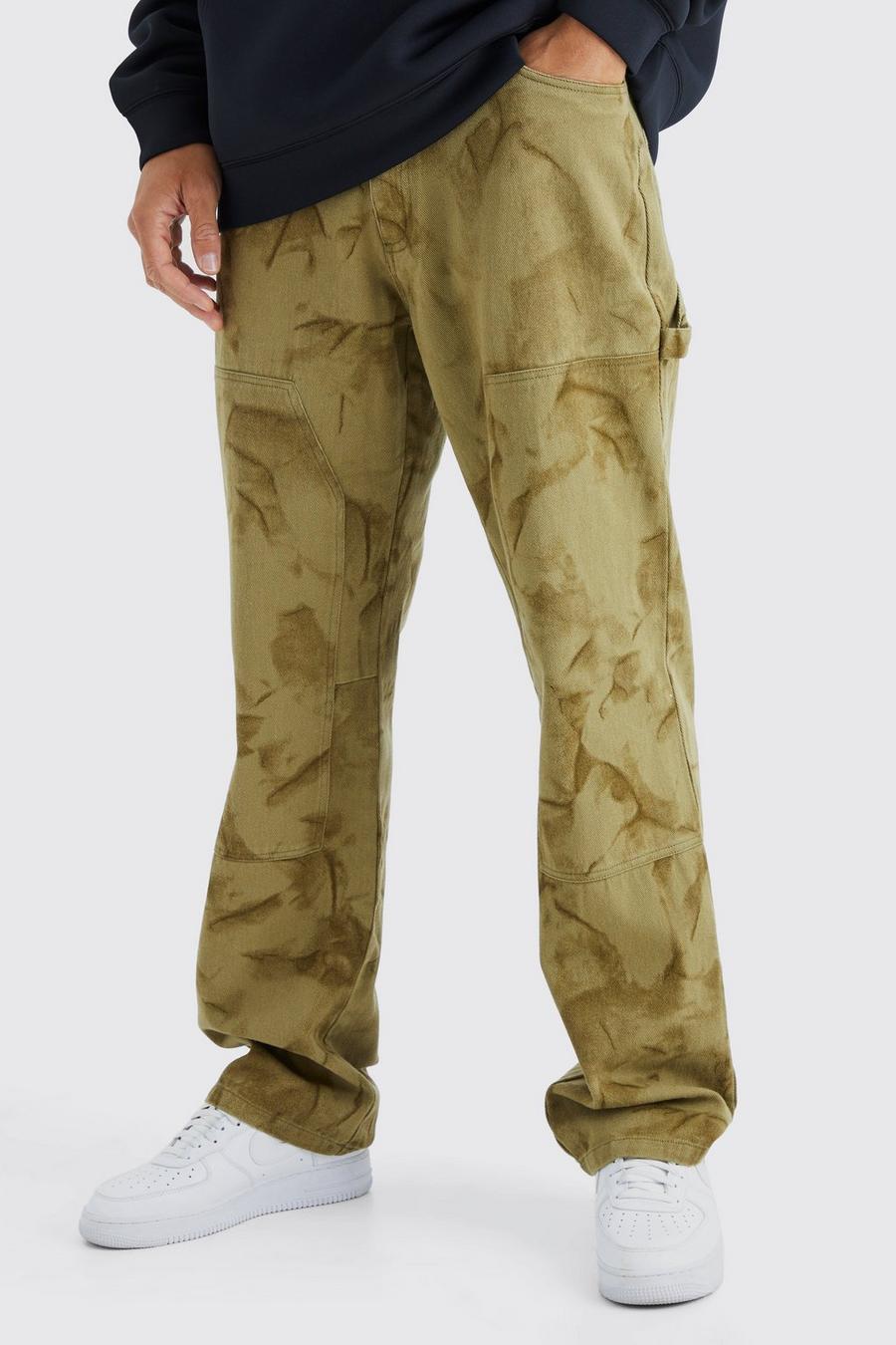 Pantaloni Tall rilassati in lavaggio Carpenter color fumo con vita fissa, Sand