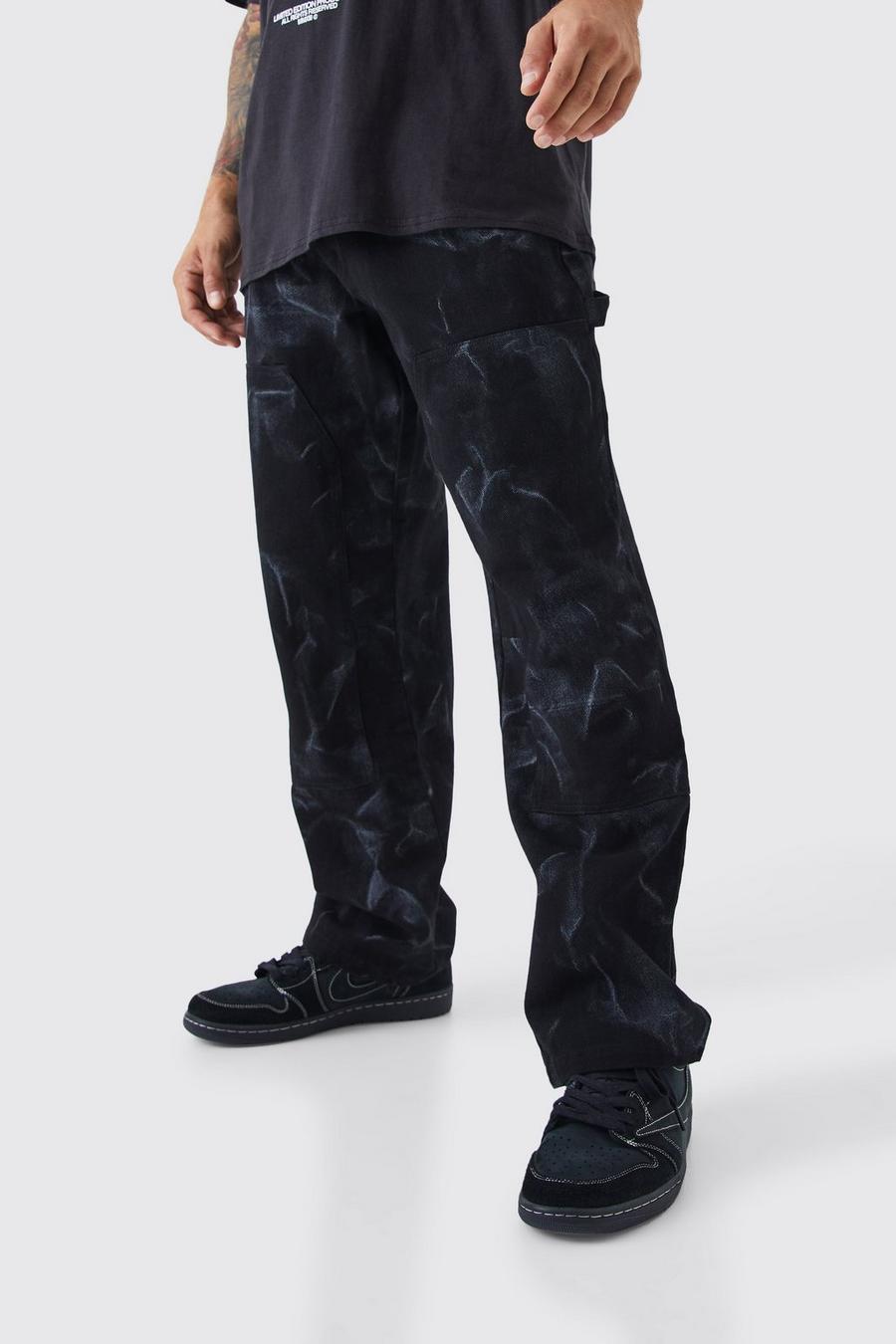 Black Fixed Waist Relaxed Smoke Wash Carpenter Trouser image number 1