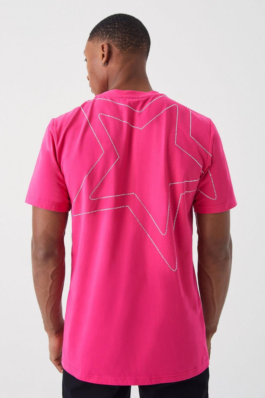 Pink Dik Slim Fit Sterren T-Shirt Met Studs
