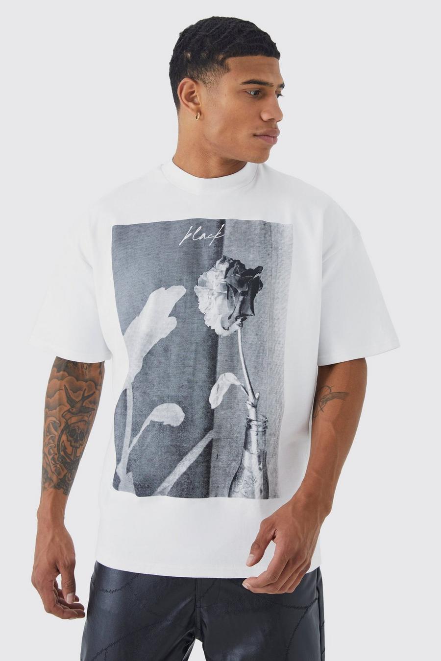 Oversize T-Shirt mit Rosen-Print, White