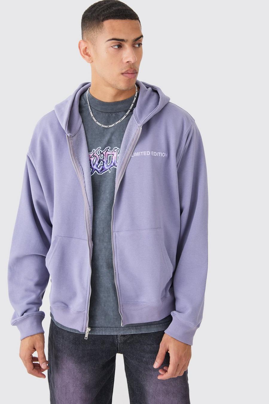 Lavender Oversized Loopback Zip Through Hoodie 