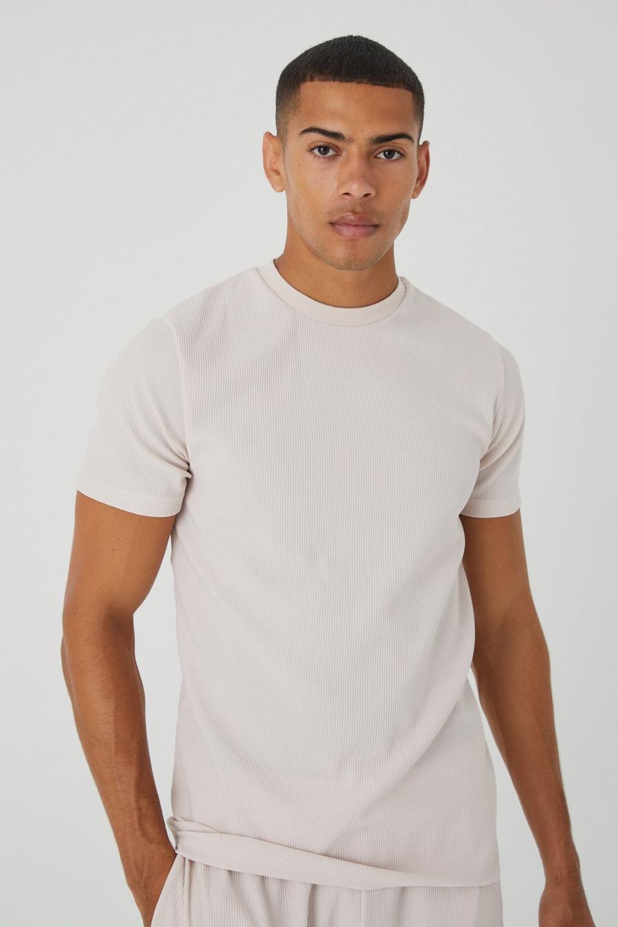 Geripptes Slim-Fit Ottoman T-Shirt, Sand image number 1
