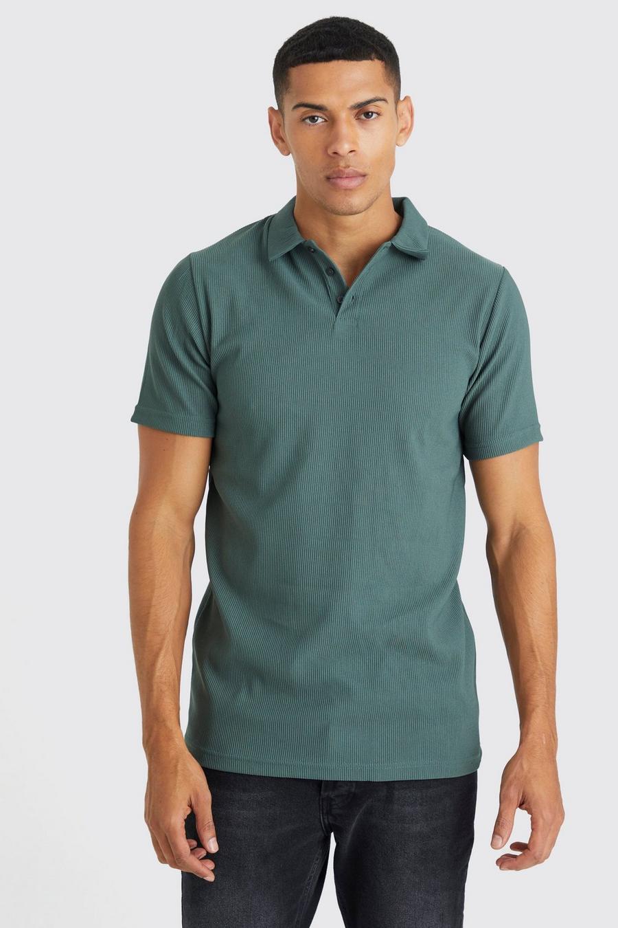 Green Geribbelde Slim Fit Ottoman Polo