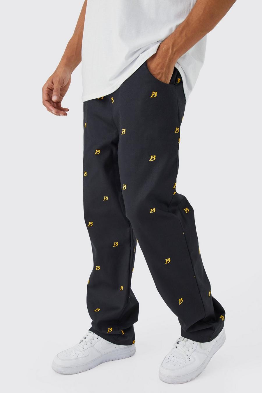 Black Fixed Waist Relaxed All Over Embroidery Trouser