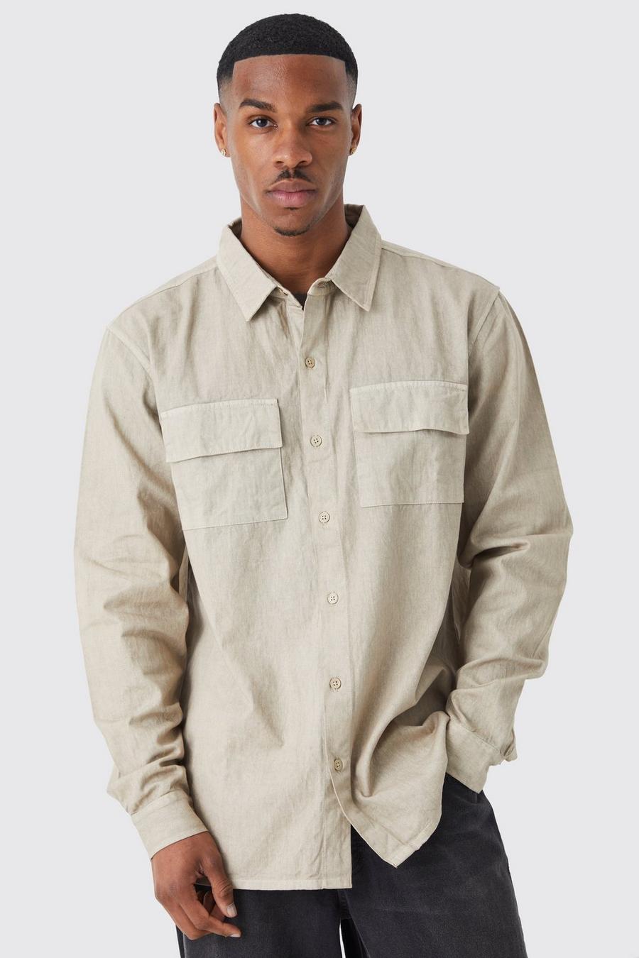 Tall Oversize Twill Overshirt, Taupe image number 1