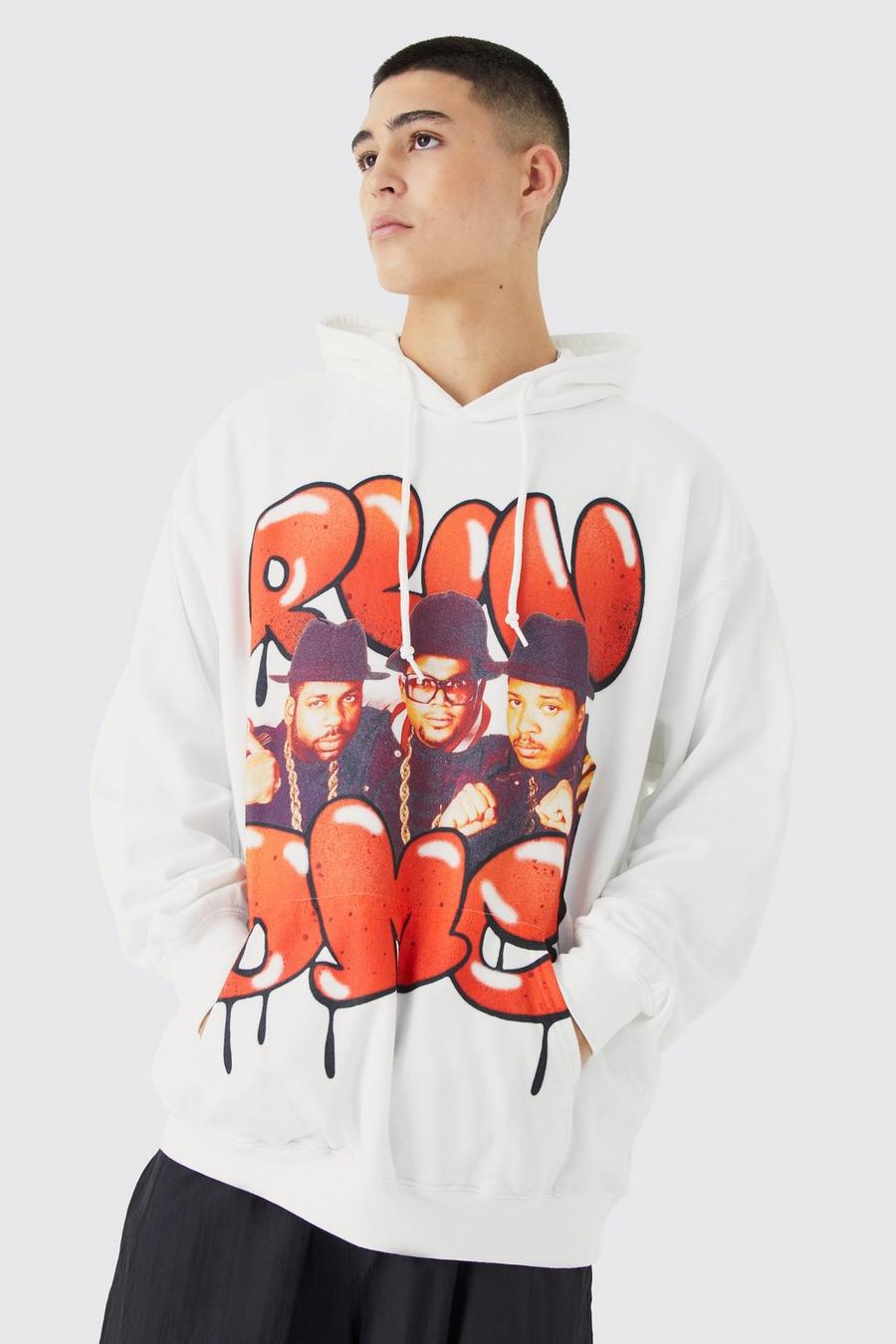 Felpa oversize ufficiale Run Dmc con cappuccio, White