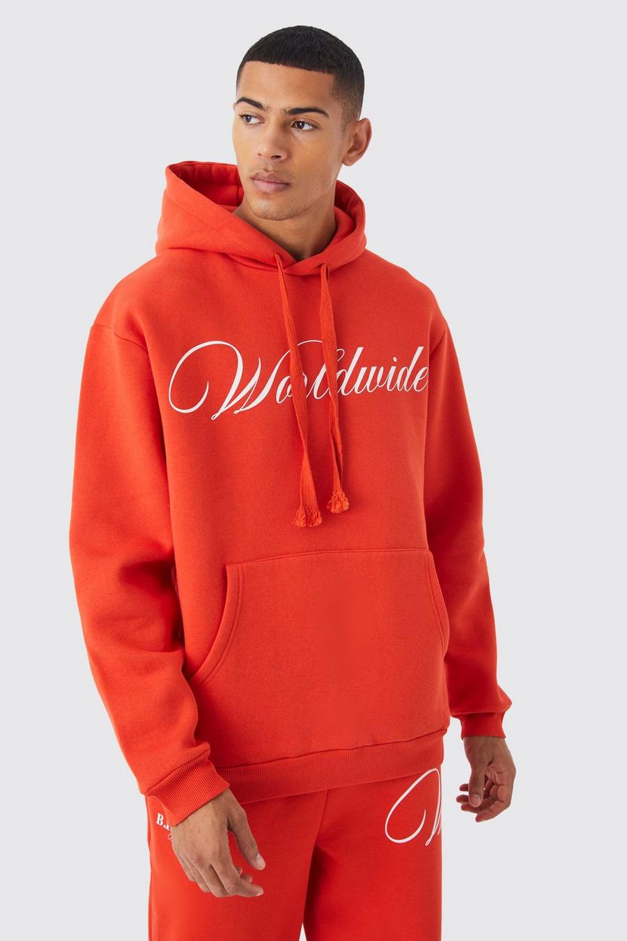 Coral Oversized Chunky Drawcord Printed Hoodie