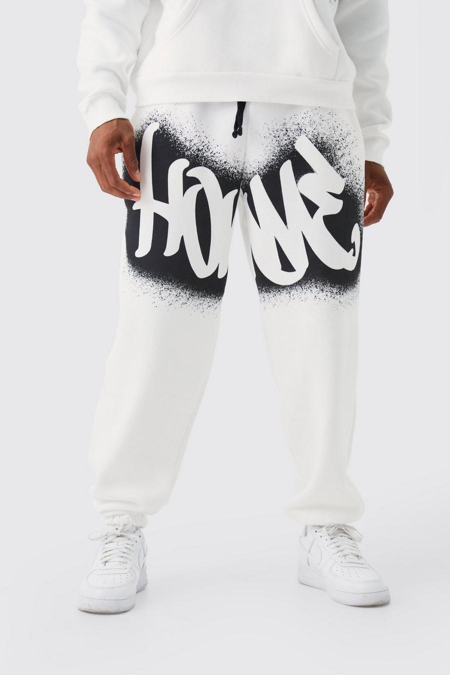 Pantaloni tuta squadrati oversize Worldwide con stampa a stencil, Ecru