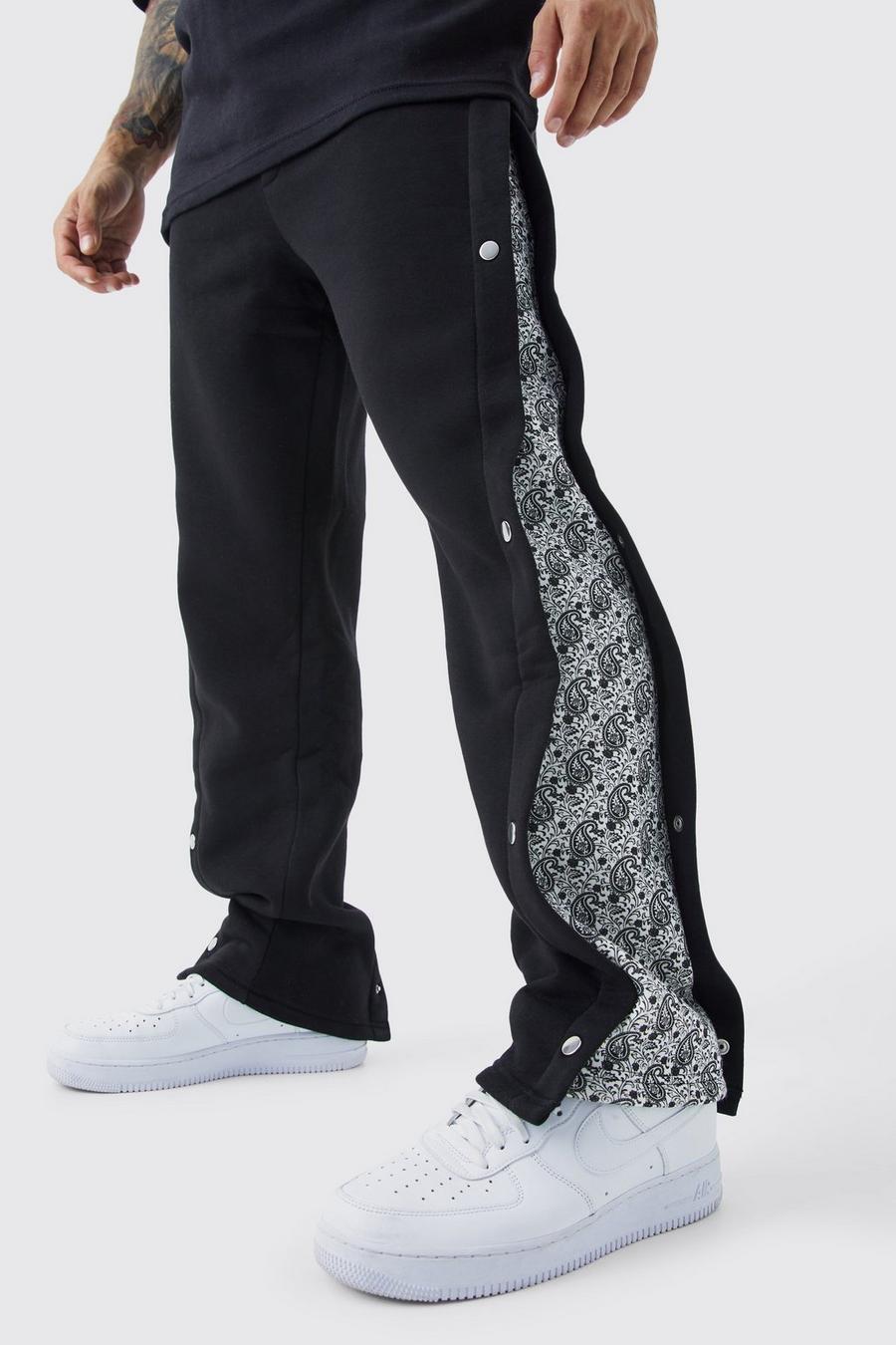 Pantalón deportivo holgado con estampado y panel lateral, Black