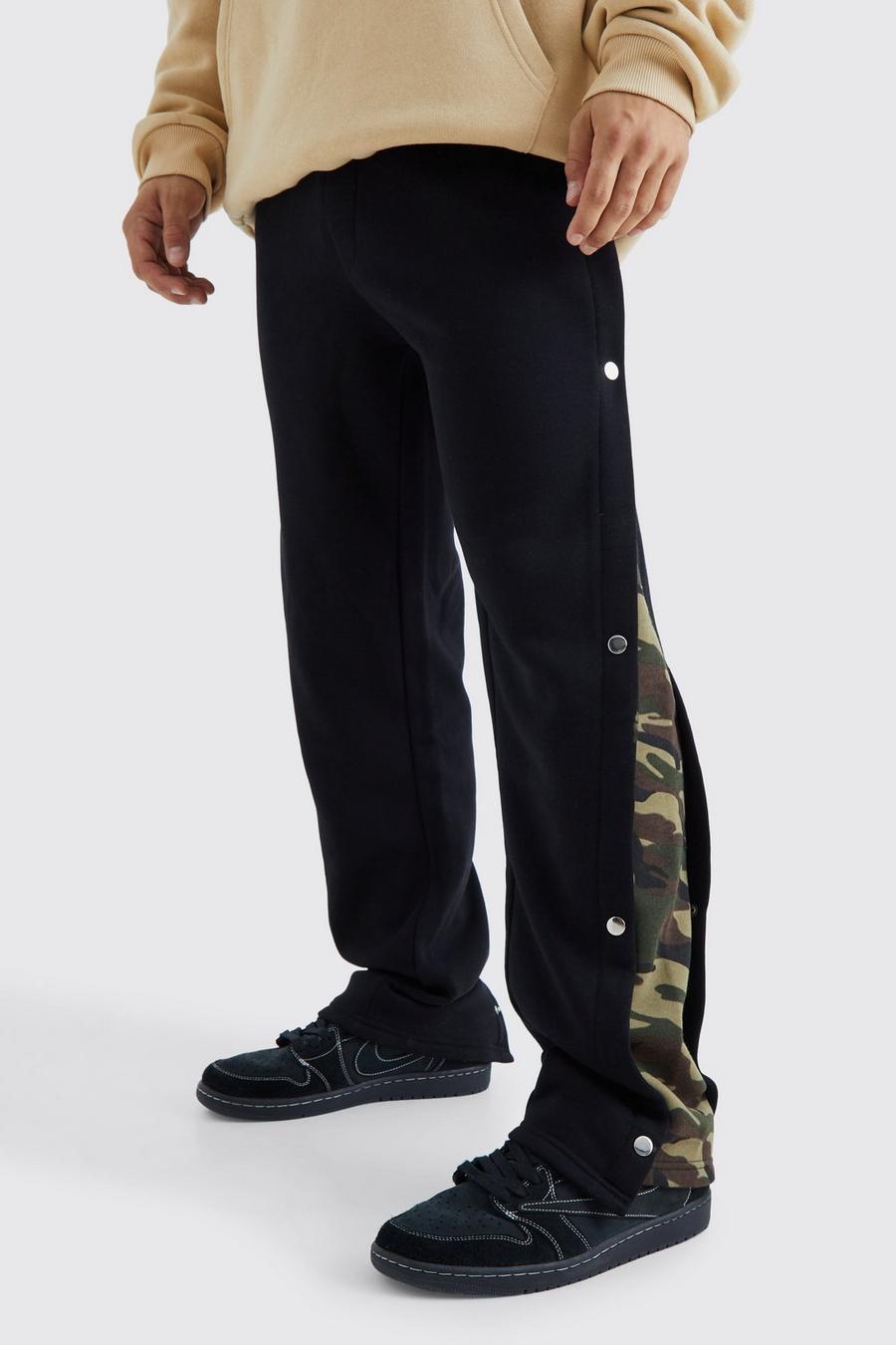 Black Relaxed Camo Gusset Popper Jogger image number 1