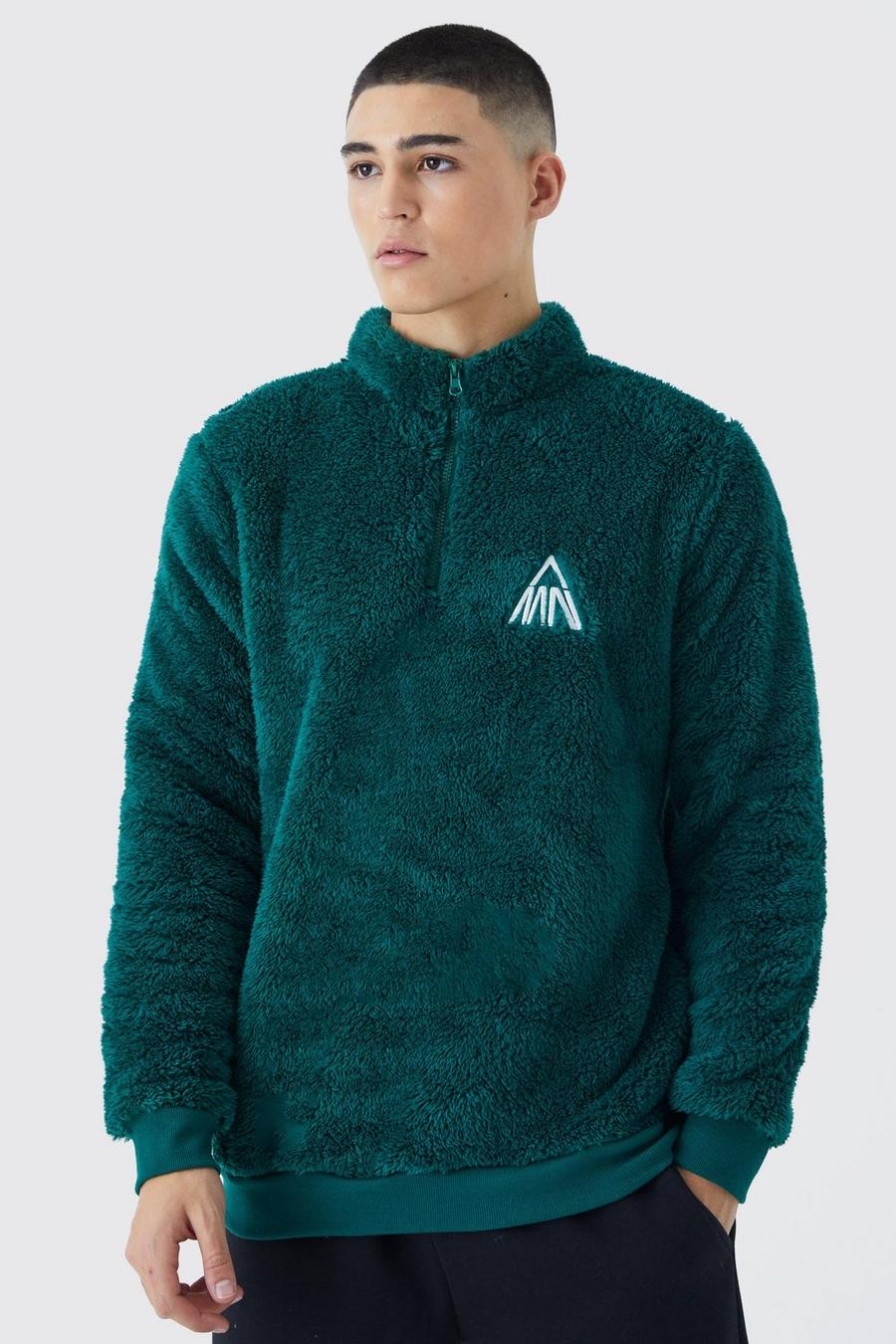 Borg-Sweatshirt mit Man-Stickerei und Trichterkragen, Forest