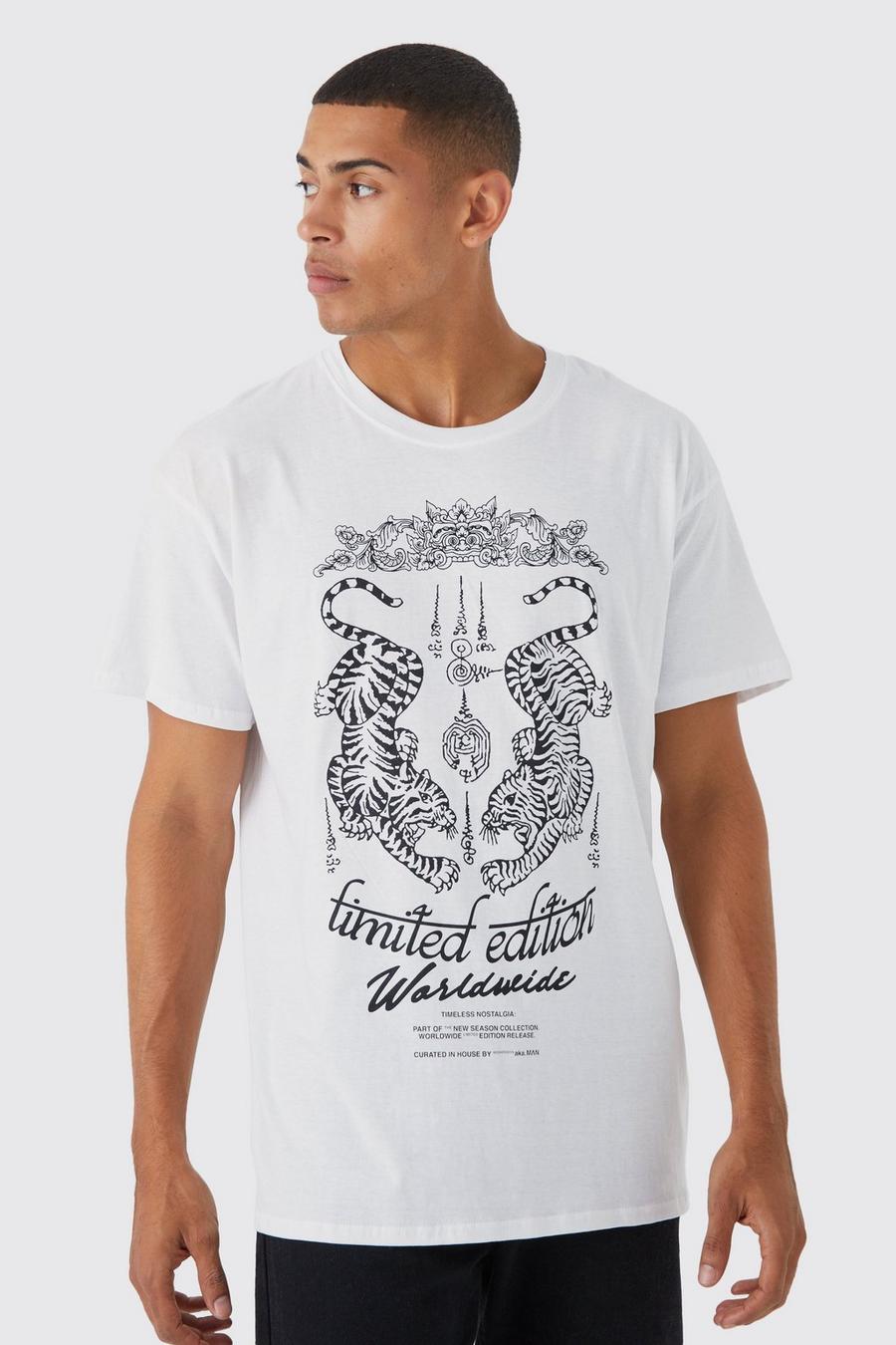 T-shirt oversize con grafica di tigre, White