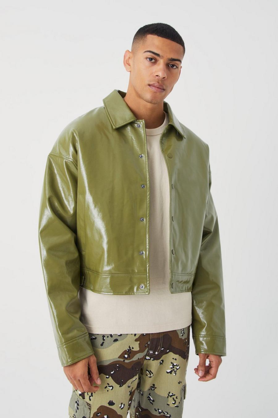 Olive Boxy High Shine Pu Harrington