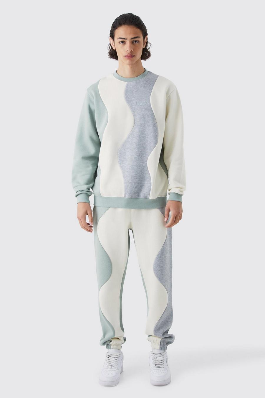 Man Colorblock Sweatshirt-Trainingsanzug, Sage