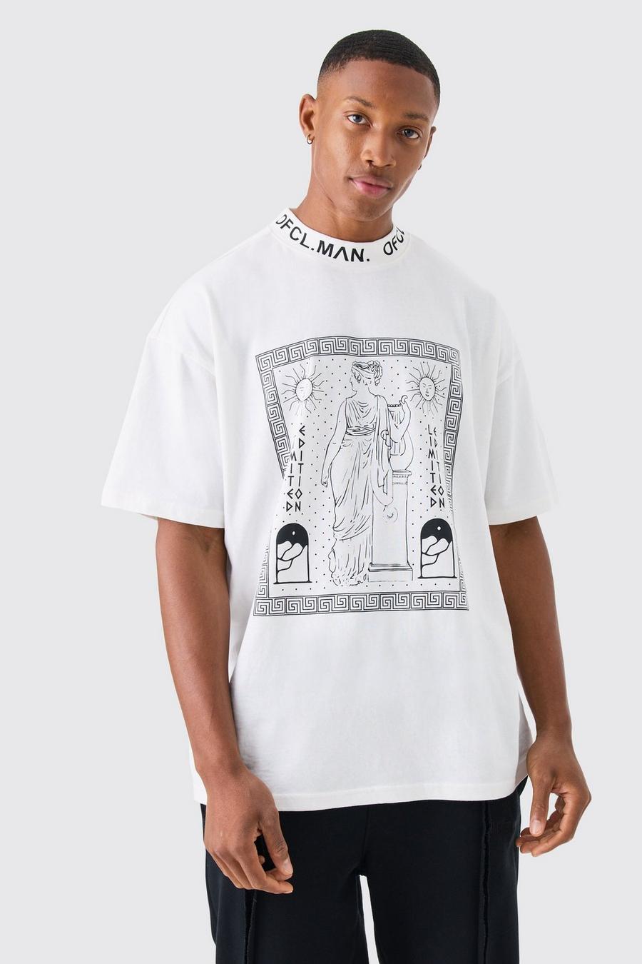 White Oversized Jacquard Neck Graphic T-shirt