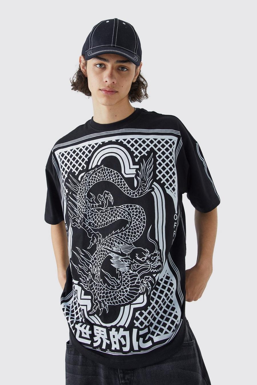 Oversize T-Shirt mit Print, Black image number 1