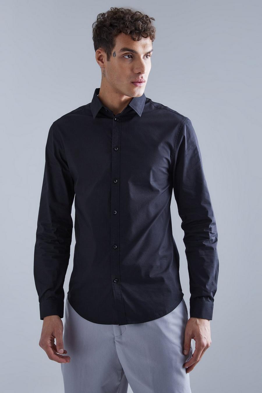 Black Slim Fit Overhemd Met Lange Mouwen image number 1