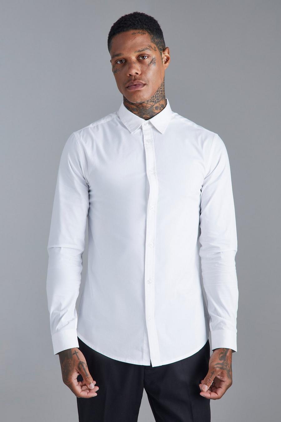 White Slim Fit Overhemd Met Lange Mouwen