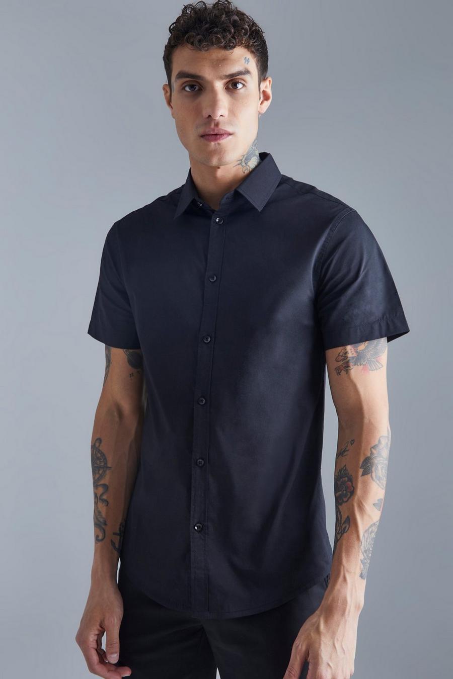 Kurzärmliges Slim-Fit Hemd, Black