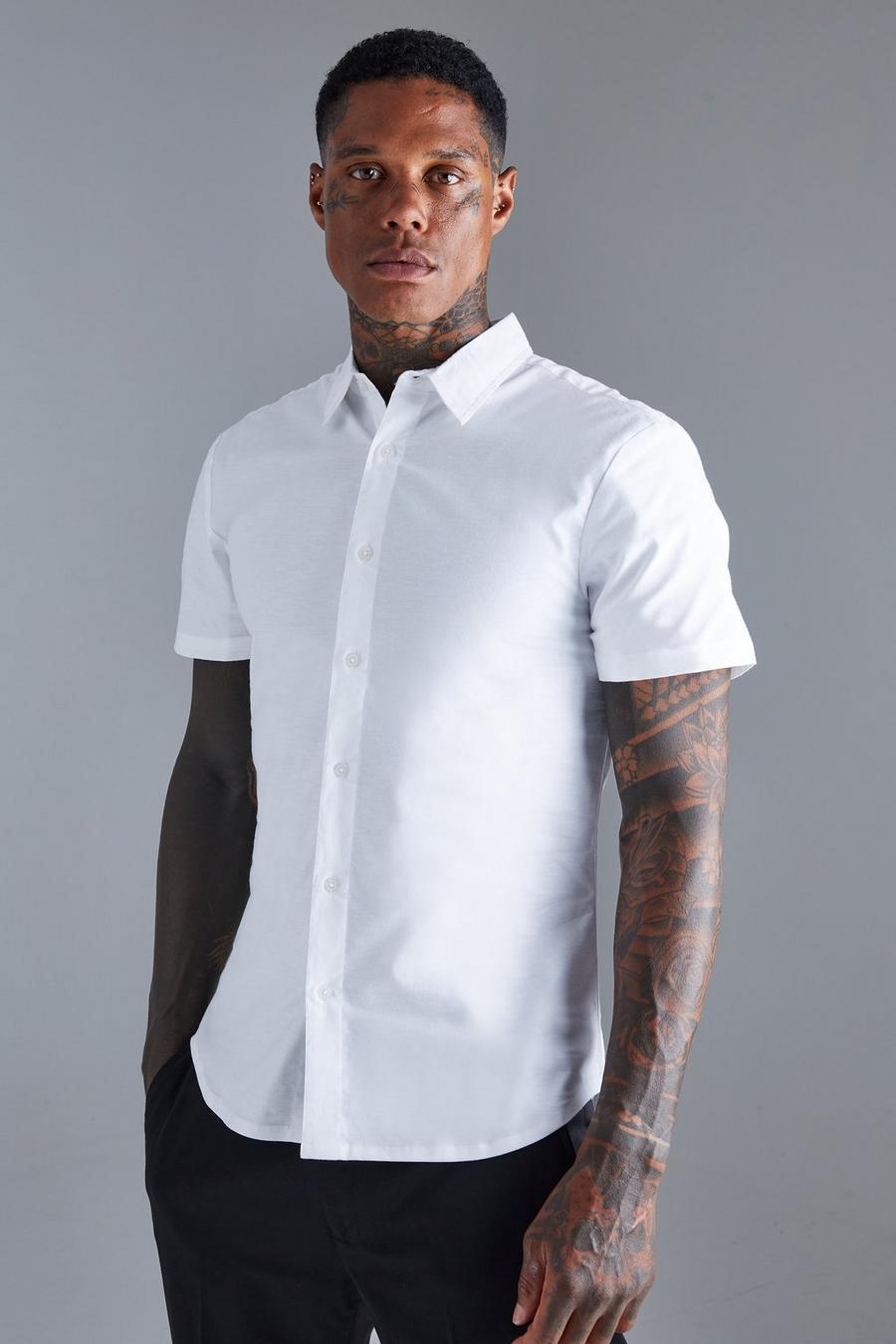 White Slim Fit Overhemd Met Korte Mouwen image number 1