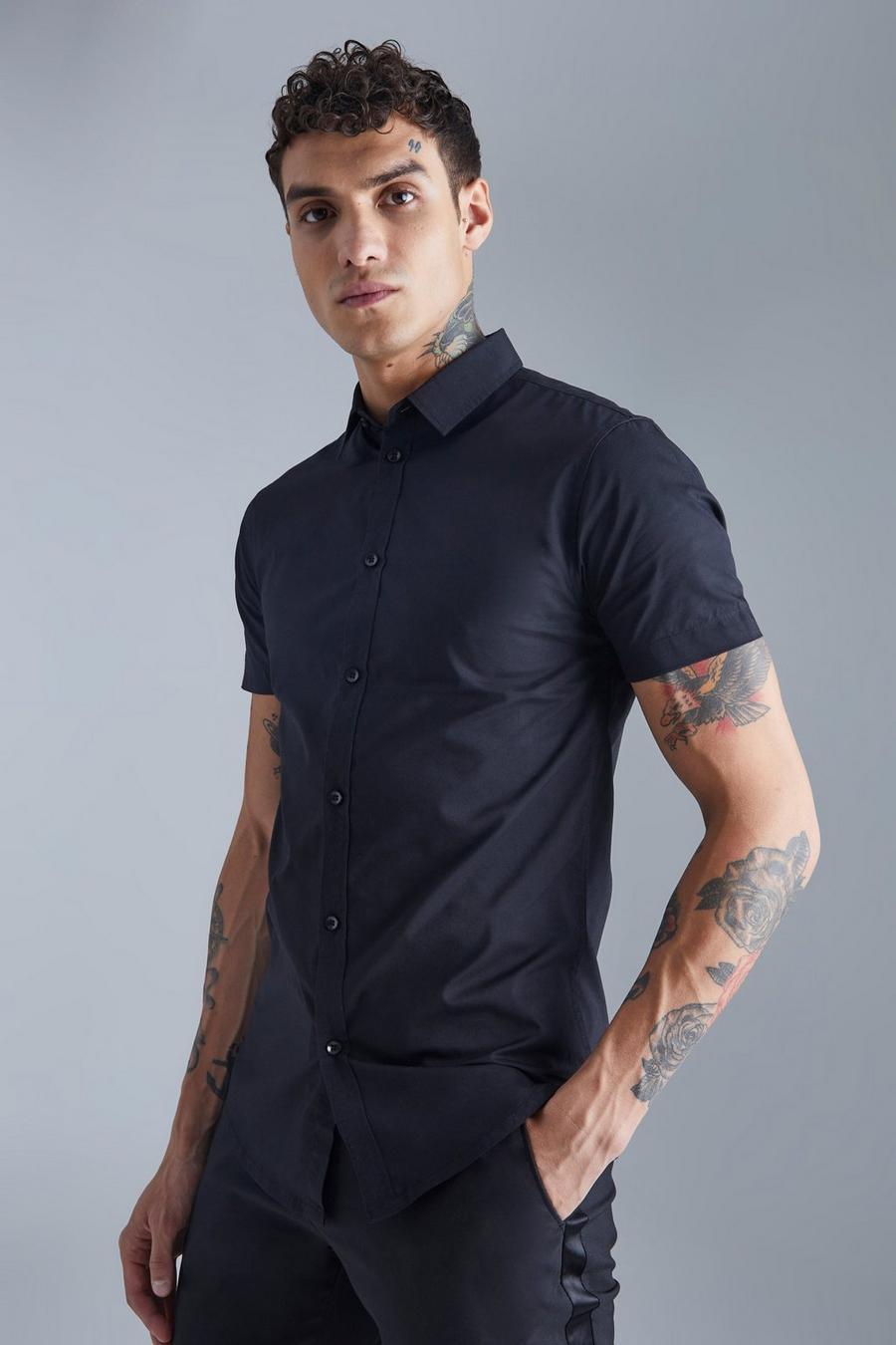 Black Short Sleeve Stretch Fit Shirt image number 1