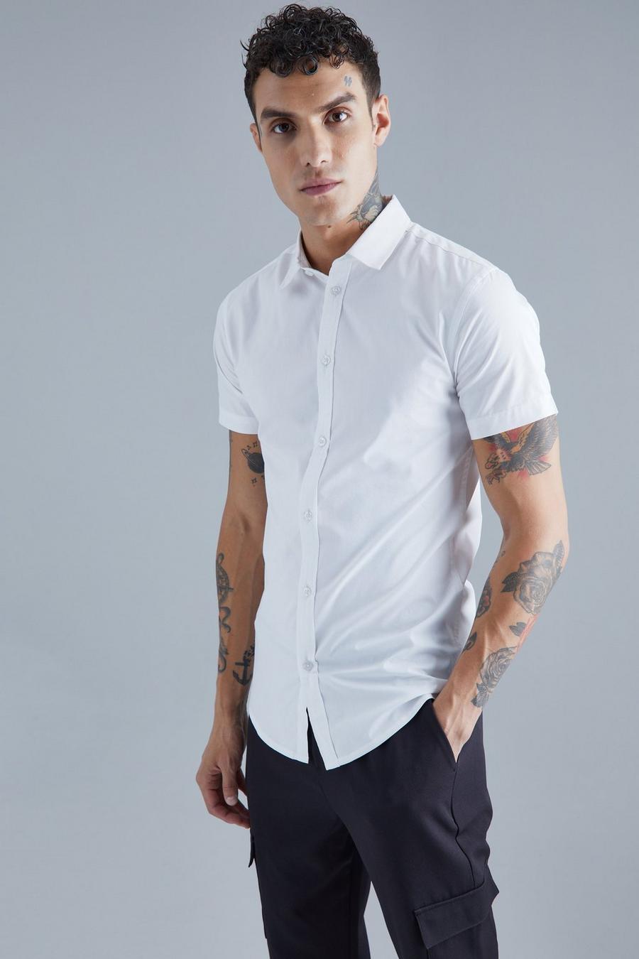 White Short Sleeve Stretch Shirt