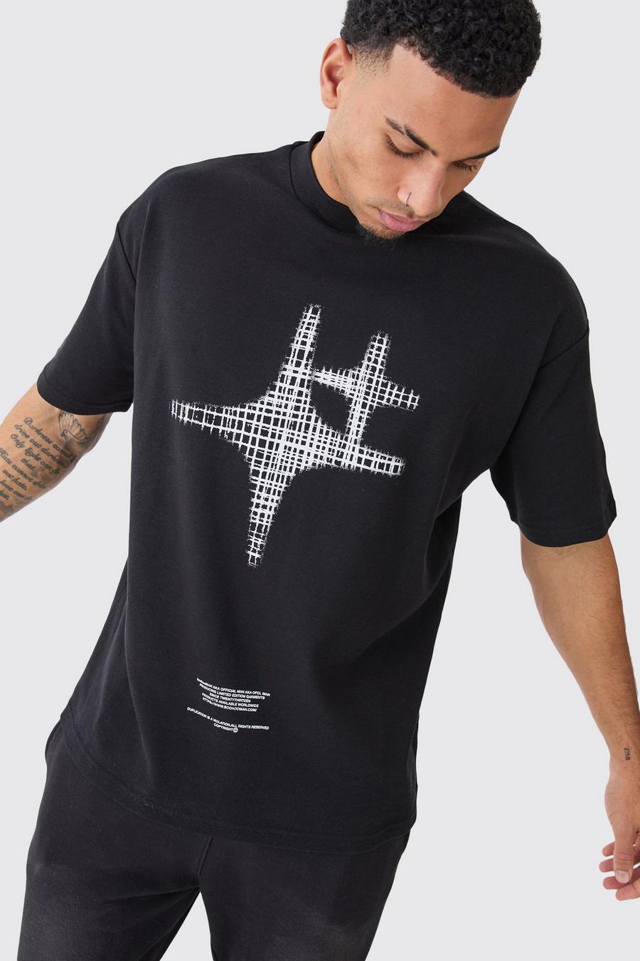 Camiseta oversize con estampado de estrella, Black image number 1