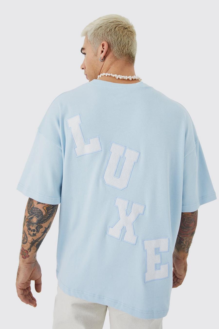 Light blue Oversized Luxe Applique Half Sleeve T-shirt