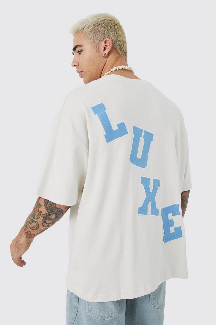 Camiseta oversize con aplique Luxe y manga corta, Stone
