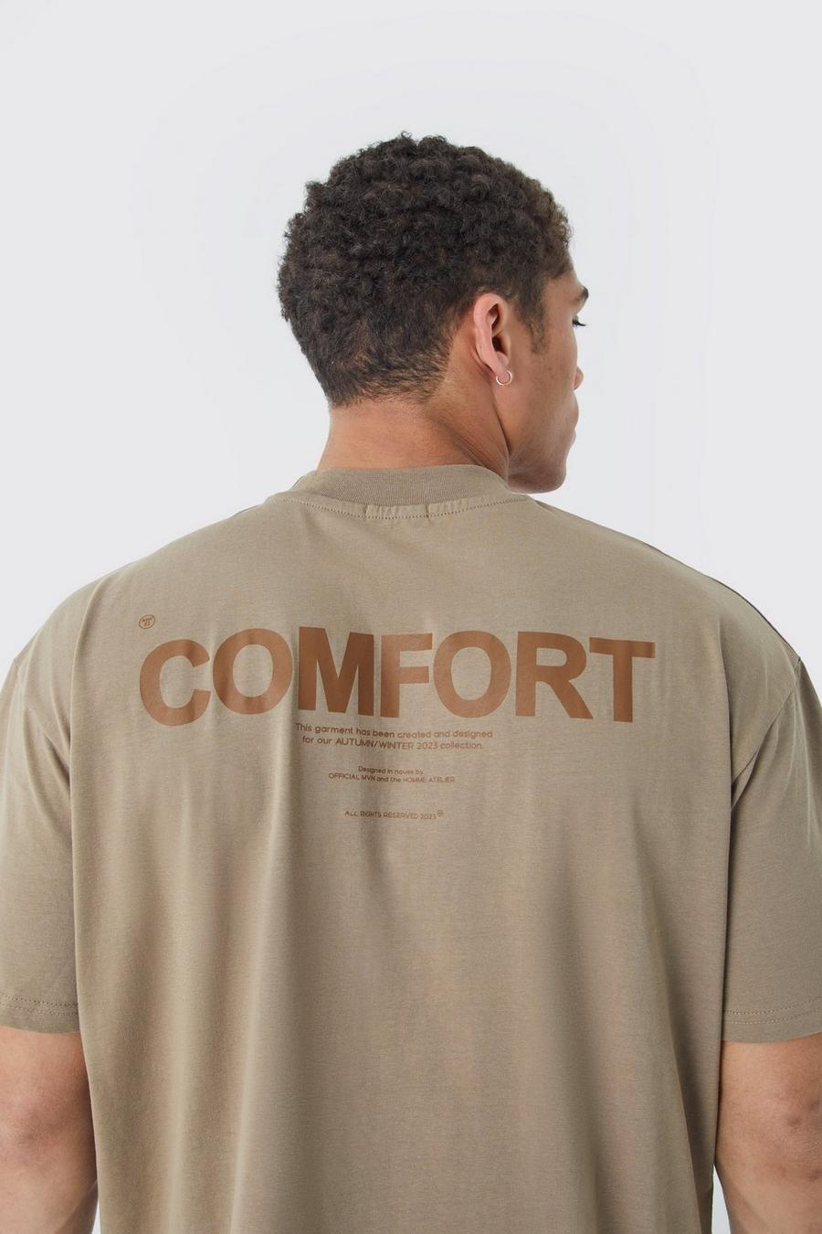 Taupe Oversized Zwaar Comfort T-Shirt Met Brede Nek