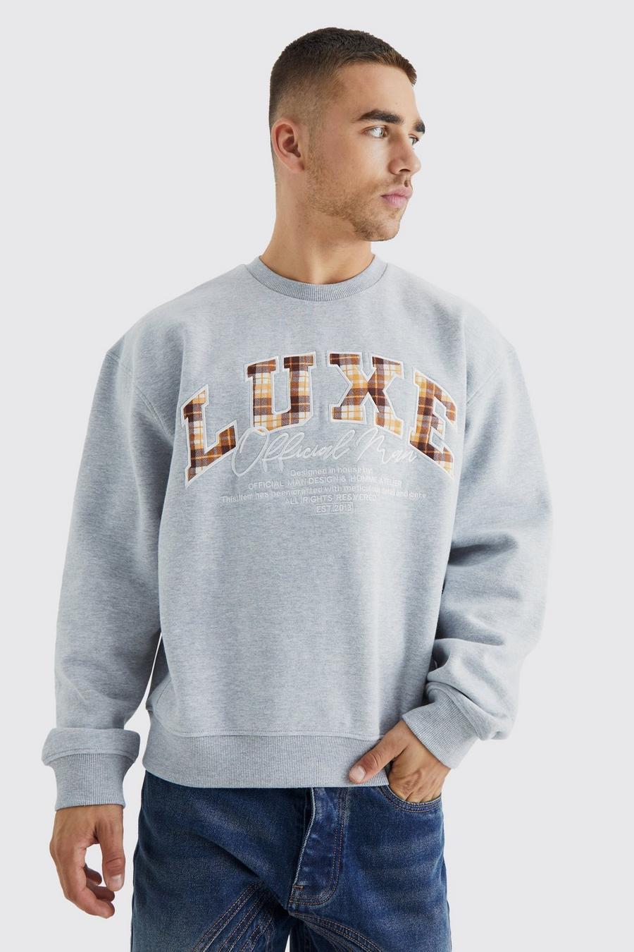 Kastiges Oversize Sweatshirt mit luxuriöser Applikation, Light grey