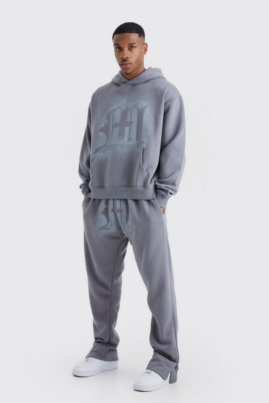 Charcoal Oversized Graffiti Spray Graphic Tracksuit  image number 1
