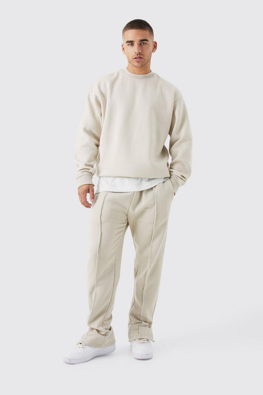 Oversize Sweatshirt-Trainingsanzug mit rohem Saum, Stone