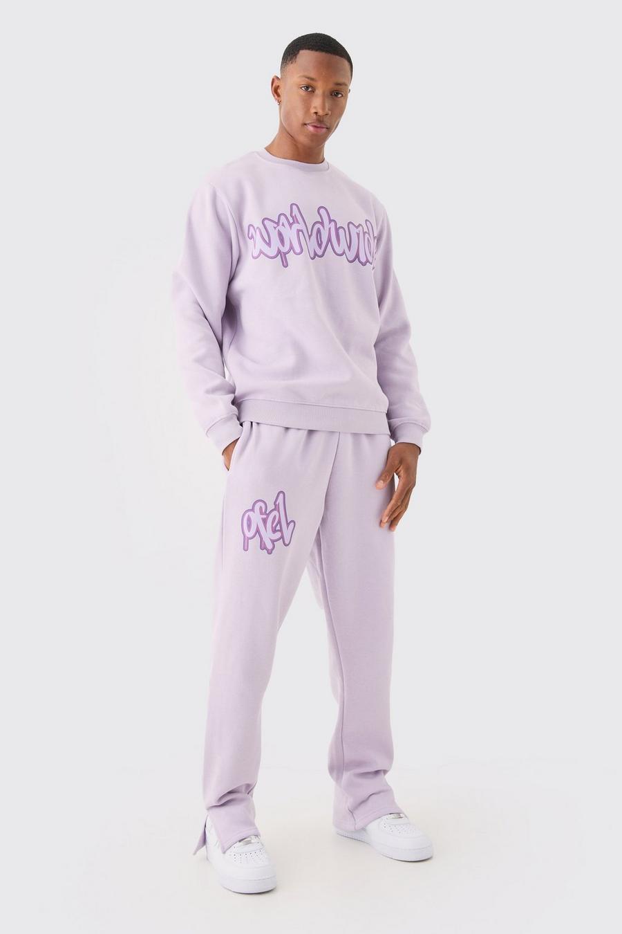 Sweatshirt-Trainingsanzug mit Grafitti-Print, Lilac image number 1