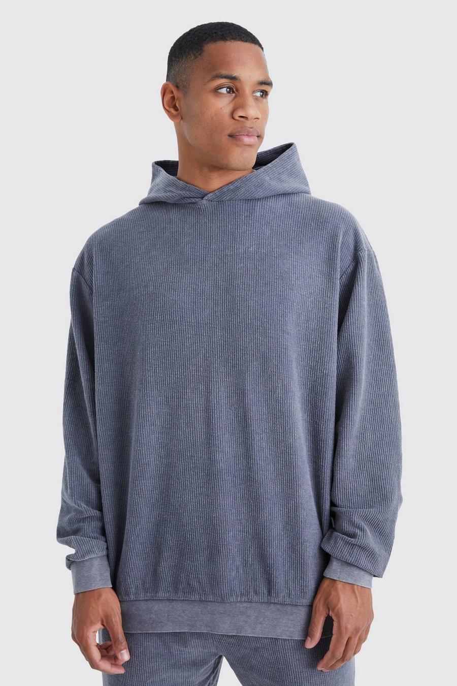 Charcoal Oversized Washed Cord Hoodie