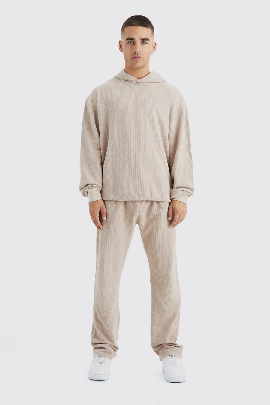 Taupe Oversized Washed Cord Hooded Tracksuit 
