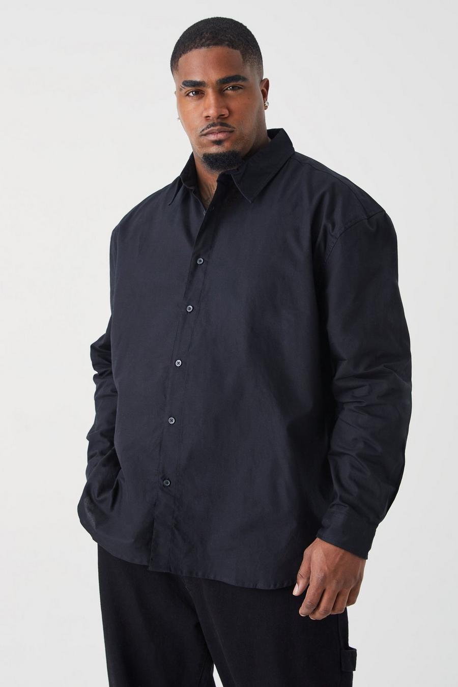Black Plus Size Relaxed Fit Long Sleeve Oxford Shirt