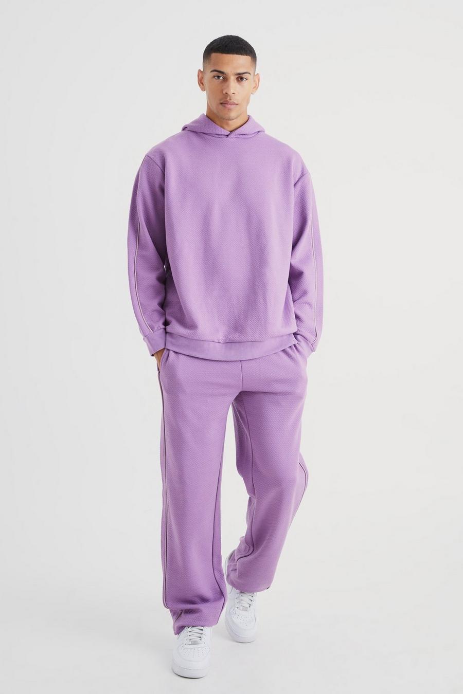 Lilac Oversized Heavy Textured Hooded Tracksuit