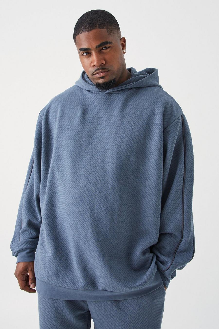 Slate Plus Oversized Heavy Textured Pipped Hoodie