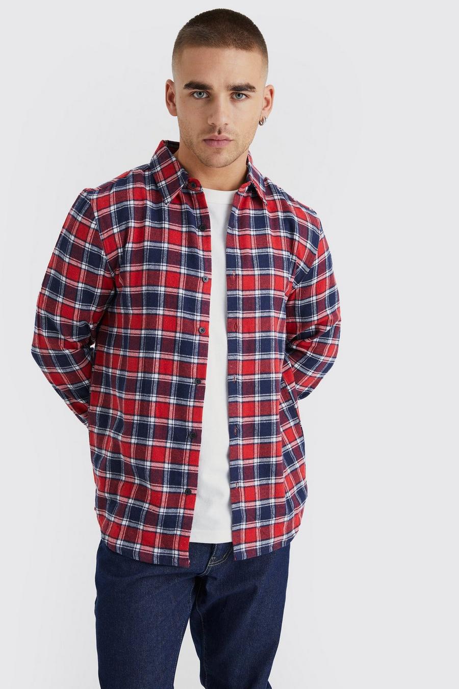 Red Long Sleeve Contrast Check Shirt  image number 1