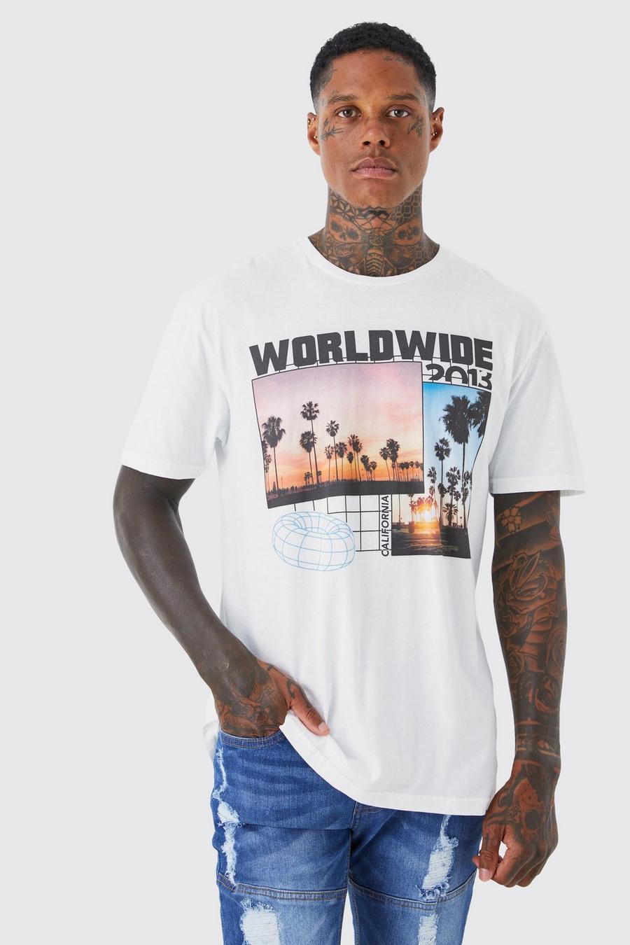 T-shirt oversize Worldwide City, White image number 1