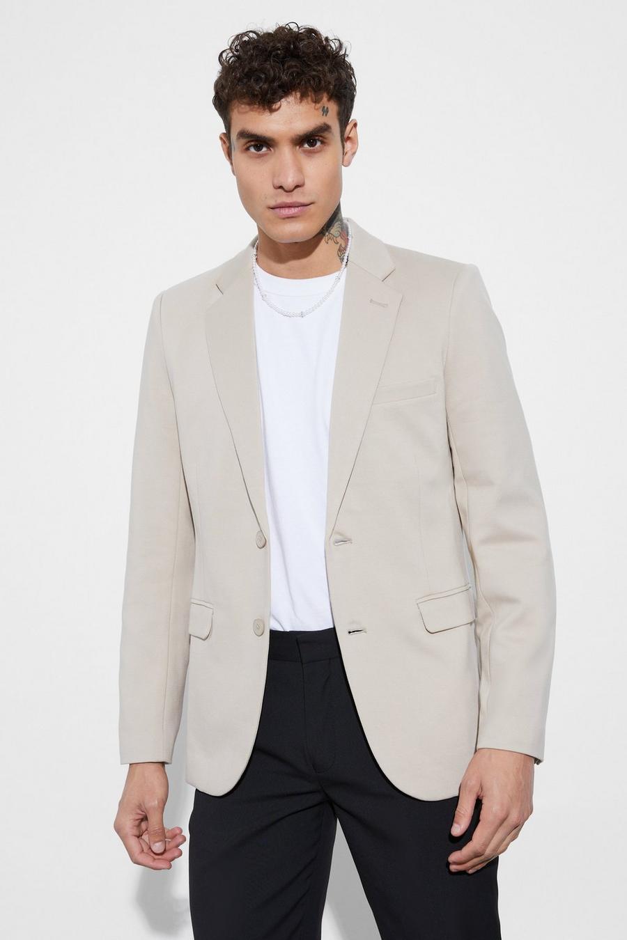 Blazer a monopetto Skinny Fit in jersey, Stone